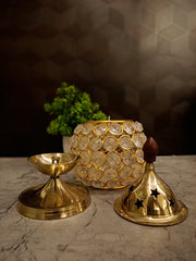 Premium Small Brass Crystal Deepam | Radiant Akhand Jyoti Diya for Vastu & Luxury Mandir Decor