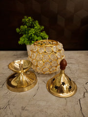 Premium Small Brass Crystal Deepam | Radiant Akhand Jyoti Diya for Vastu & Luxury Mandir Decor
