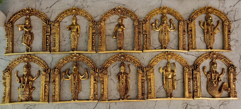 Premium Brass Dhasavatharam Wall Mount Set | Epic Ten Avatars of Vishnu for Vastu & Heritage Wall Decor