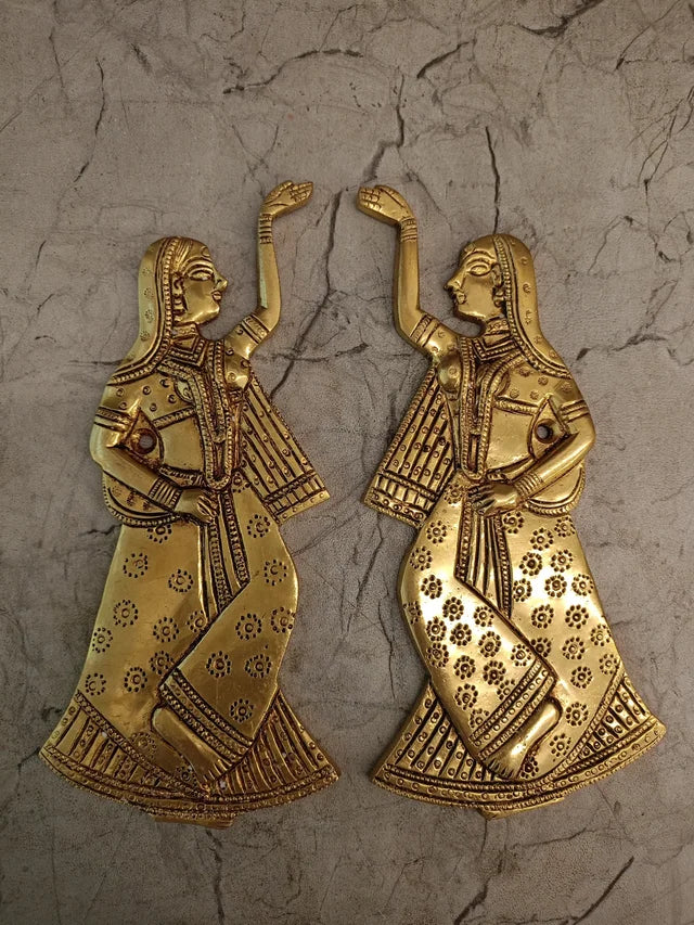 Premium Brass Welcoming Lady Wall Mount Pair | Traditional Swagat Decor for Vastu & Luxury Heritage Entryways