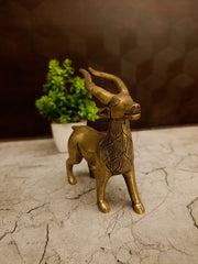 Tribal-Etched Brass Standing Deer | Antique Gazelle Figurine for Vastu & Luxury Office Decor