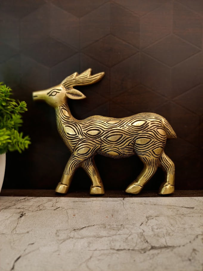 Exquisite Brass Engraved Deer Wall Mount | Antique Stylized Stag Sculpture for Vastu & Luxury Living Decor
