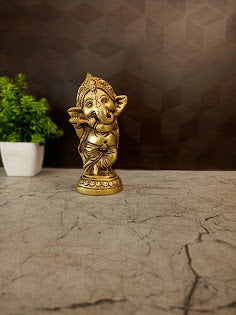 Premium Brass Bal Ganesha Idol | Adorable Baby Ganapati Statue for Vastu, Kids Room & Study Desk