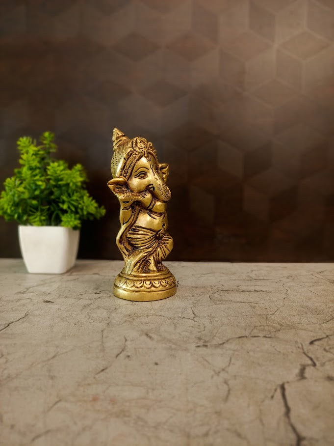 Premium Brass Bal Ganesha Idol | Adorable Baby Ganapati Statue for Vastu, Kids Room & Study Desk
