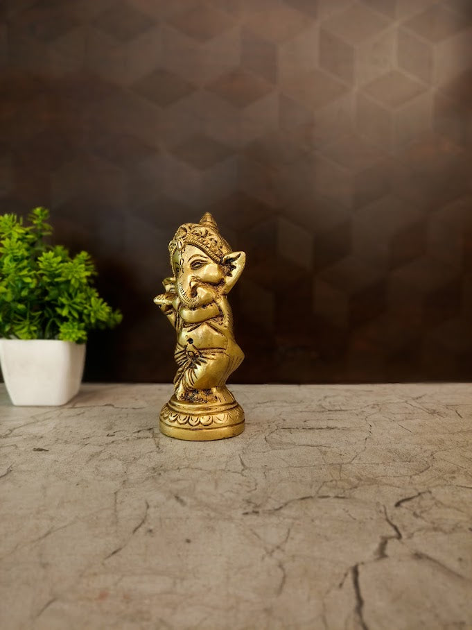 Premium Brass Bal Ganesha Idol | Adorable Baby Ganapati Statue for Vastu, Kids Room & Study Desk