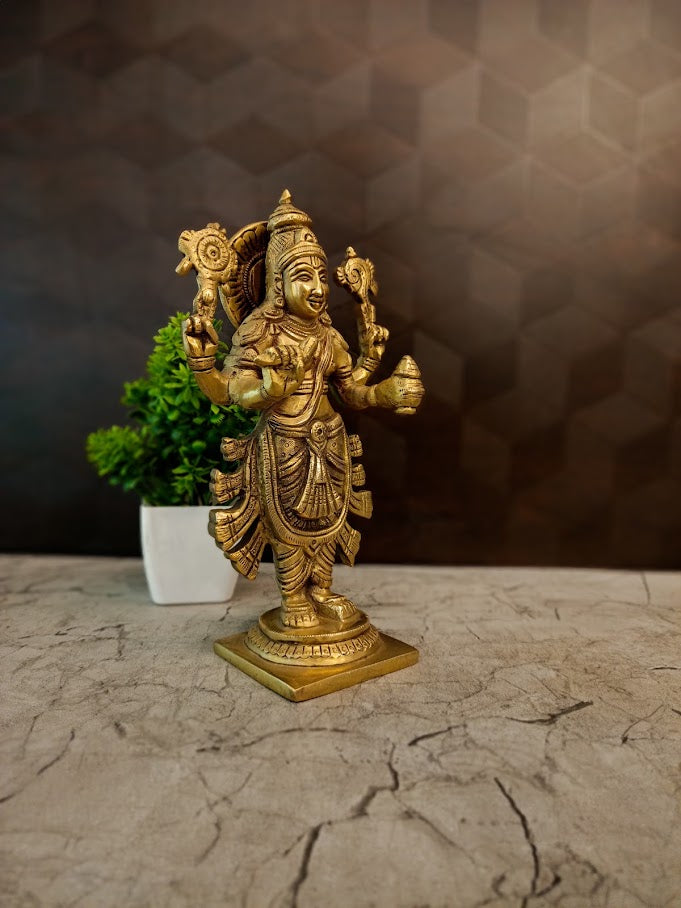 Premium Brass Lord Dhanvantari on Square Base | Divine Ayurveda Deity for Vastu & Holistic Health