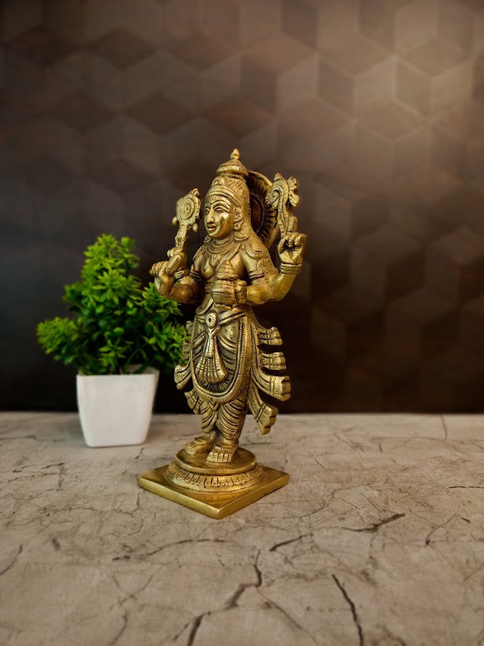 Premium Brass Lord Dhanvantari on Square Base | Divine Ayurveda Deity for Vastu & Holistic Health