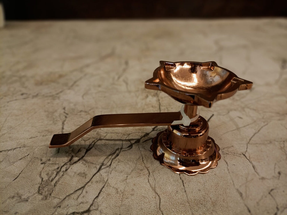 Rose Gold Finish Brass Aarti Diya | Handheld Star-Shaped Dhoop Holder for Vastu & Daily Pooja