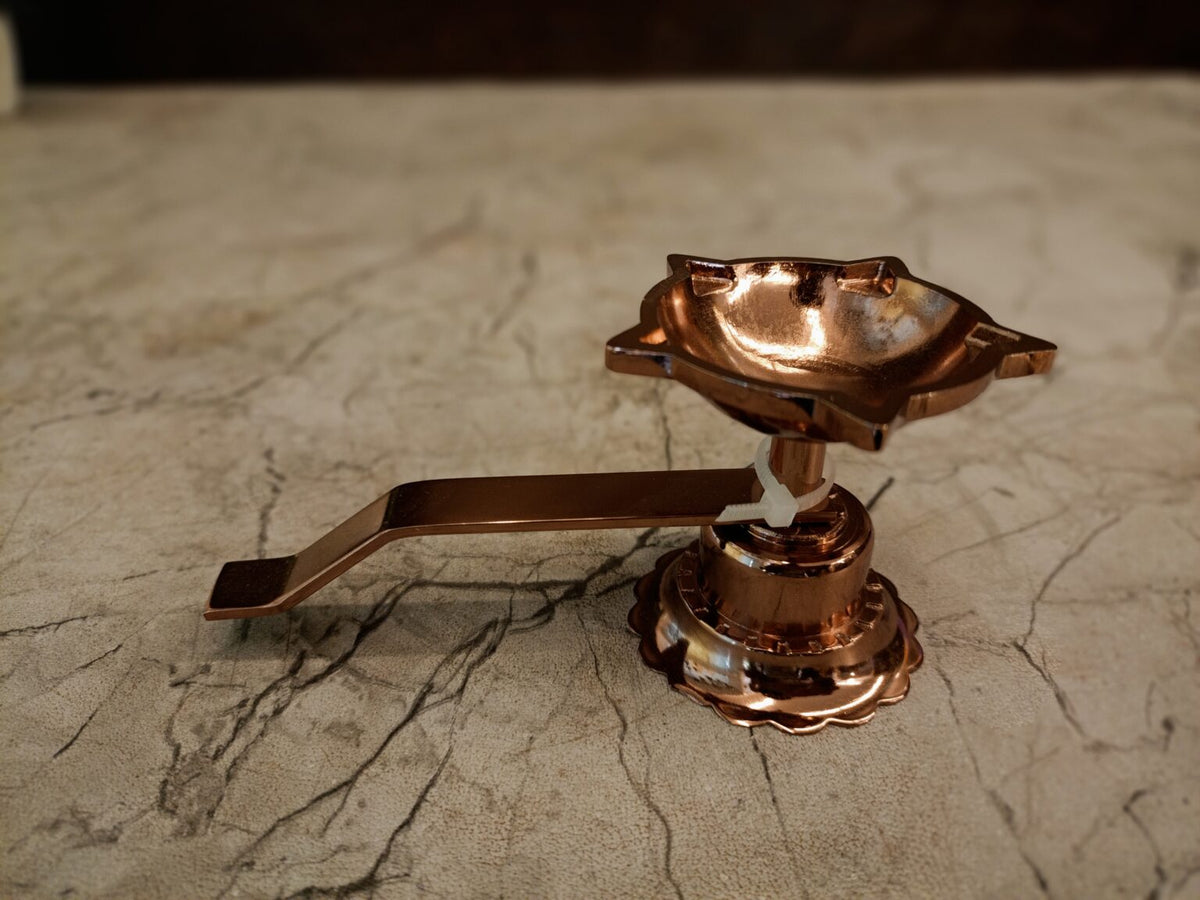 Rose Gold Finish Brass Aarti Diya | Handheld Star-Shaped Dhoop Holder for Vastu & Daily Pooja