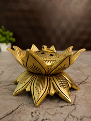 Premium Brass Blooming Lotus Dhoop Holder | Sacred Padma Sambrani Burner for Vastu & Zen Decor