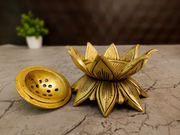 Premium Brass Blooming Lotus Dhoop Holder | Sacred Padma Sambrani Burner for Vastu & Zen Decor