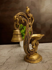 Premium Fine Art Brass Aarti Diya with Bell | Sacred Nada Deepam for Vastu & Multisensory Devotion