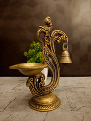 Premium Fine Art Brass Aarti Diya with Bell | Sacred Nada Deepam for Vastu & Multisensory Devotion