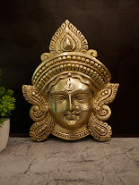 Divine Brass Durgai Amman Face Wall Hanging | Antique Durga Mata Mask for Vastu & South Indian Entryway Decor