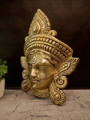 Divine Brass Durgai Amman Face Wall Hanging | Antique Durga Mata Mask for Vastu & South Indian Entryway Decor