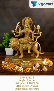 Premium Brass Durgai Amman Idol | Fierce Goddess Durga Statue for Vastu Protection & Divine Victory