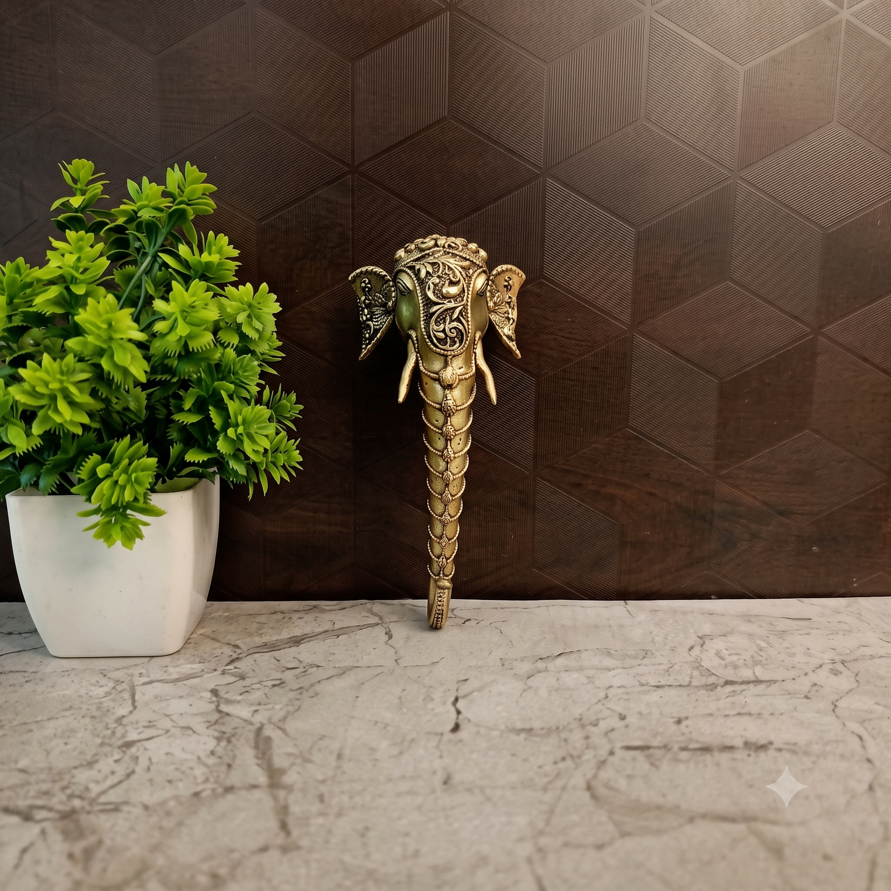 Premium Brass Fine Art Elephant Face Wall Mount | Majestic Vastu Animal Wall Decor for Entryway