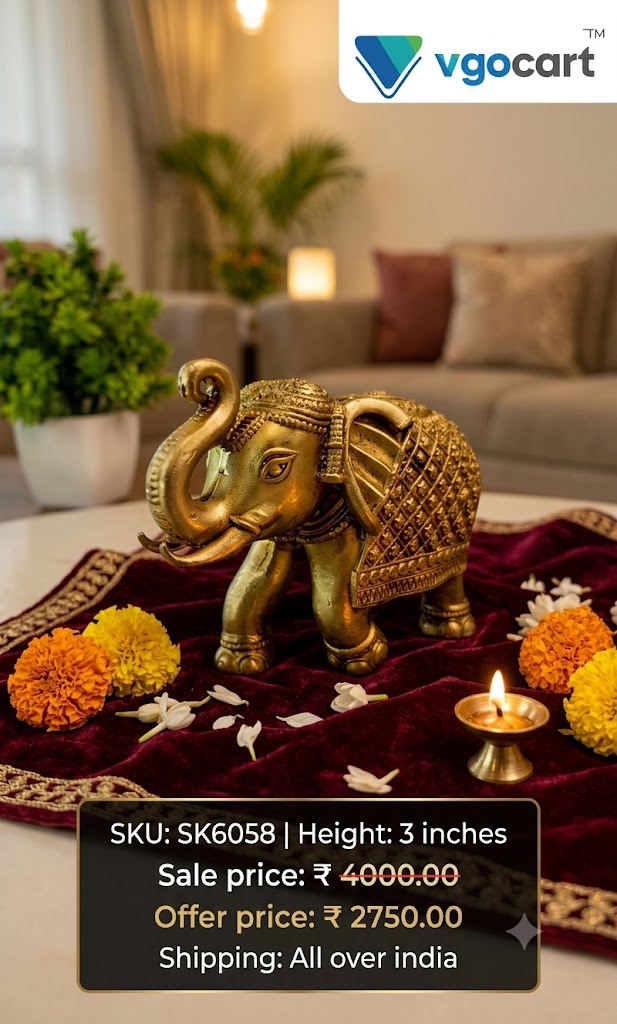 Exquisite Brass Royal Elephant with Lattice Saddle | Vastu Gajraj for Wealth & Luxury Home Decor