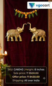 Royal Brass Gajraj Wall Mount Pair | Antique Raised-Trunk Elephant Sentinels for Vastu & Heritage Entryways