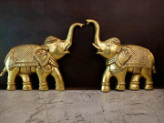 Royal Brass Gajraj Wall Mount Pair | Antique Raised-Trunk Elephant Sentinels for Vastu & Heritage Entryways