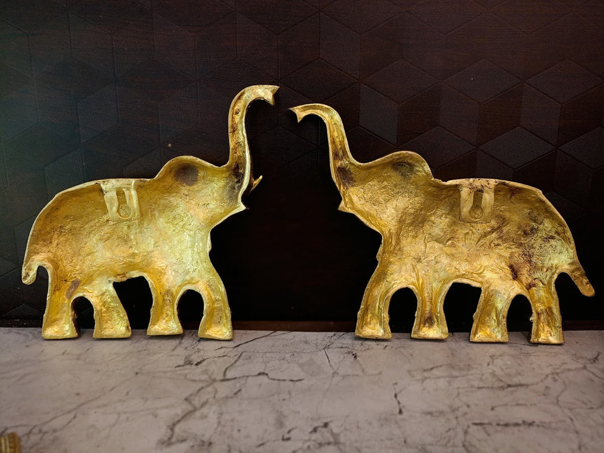 Royal Brass Gajraj Wall Mount Pair | Antique Raised-Trunk Elephant Sentinels for Vastu & Heritage Entryways