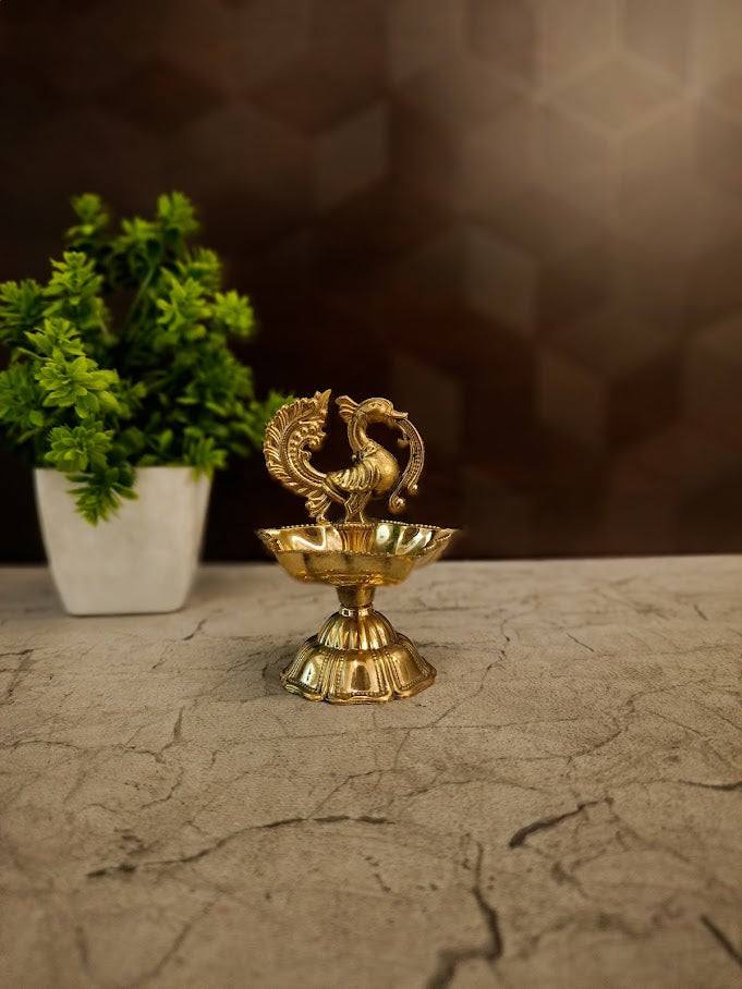 Small Premium Brass Fine Art Annam Diya | Mythological Swan Oil Lamp for Pooja & Vastu