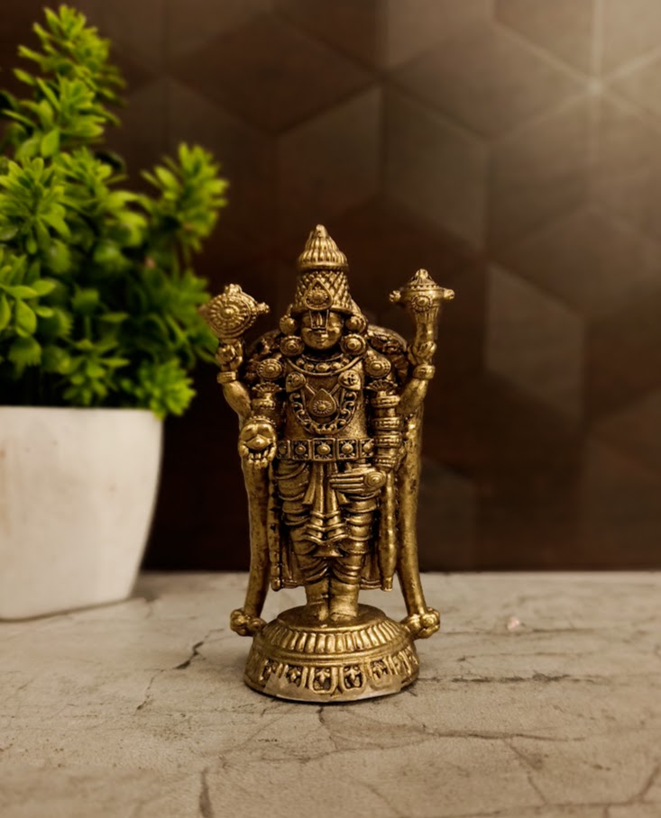 Premium Brass Fine Art Balaji Idol | Majestic Tirupati Venkateshwara Statue for Pooja & Vastu Wealth