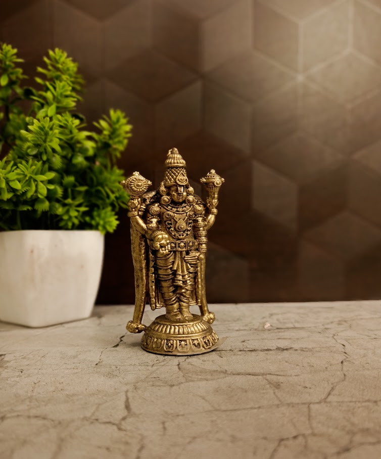 Premium Brass Fine Art Balaji Idol | Majestic Tirupati Venkateshwara Statue for Pooja & Vastu Wealth