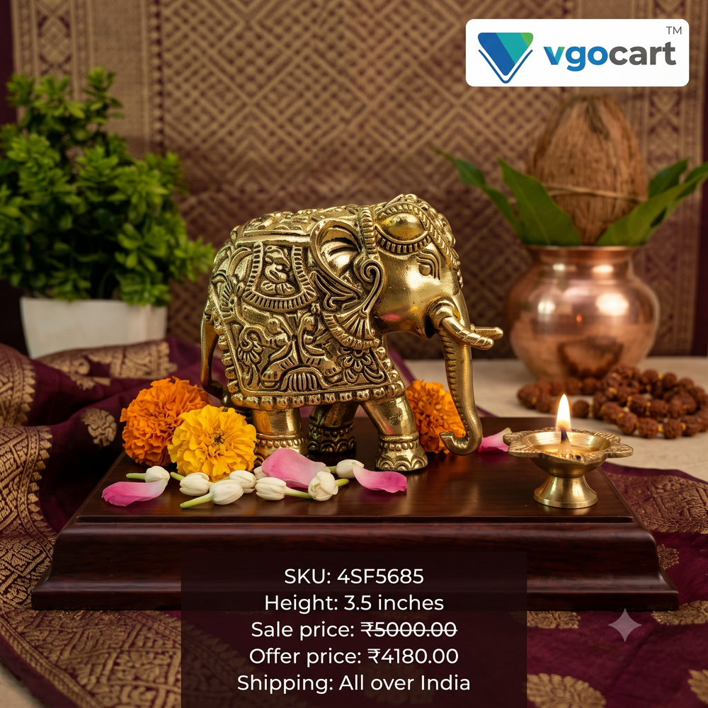 Premium Brass Fine Art Elephant Statue | Royal Vastu Figurine for Wealth & Heritage Home Decor