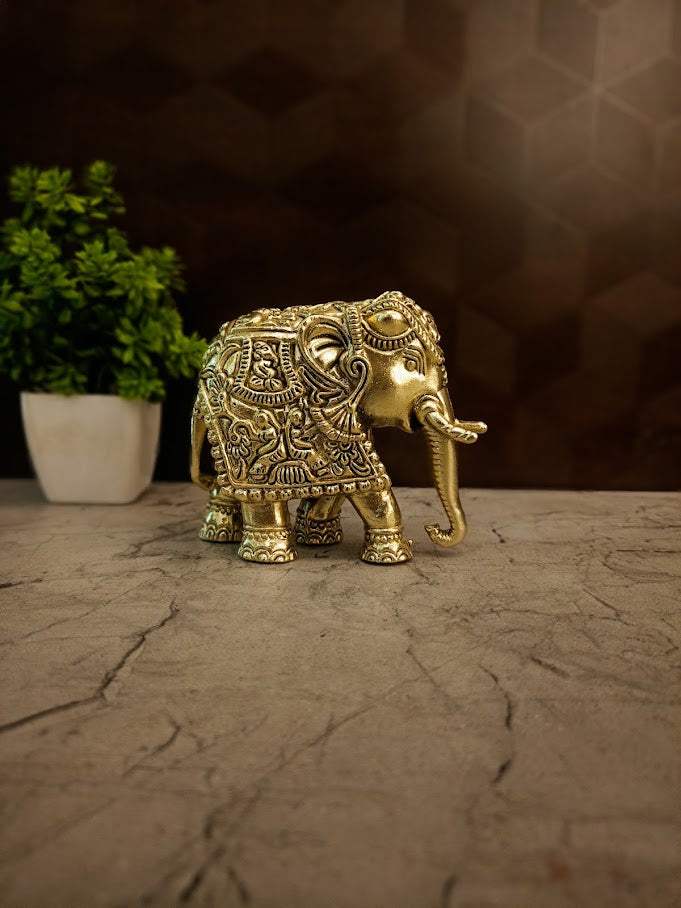 Premium Brass Fine Art Elephant Statue | Royal Vastu Figurine for Wealth & Heritage Home Decor