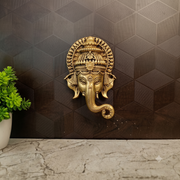 Premium Brass Fine Art Ganesha Face Wall Mount | Majestic Ganapati Mask for Vastu & Main Door Protection
