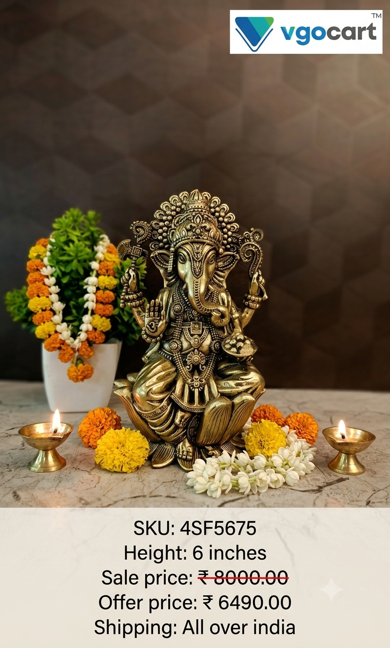 Premium Fine Art Brass Ganesha on Lotus | Exquisite Kamal Ganapati Idol for Vastu Prosperity & Luxury Decor