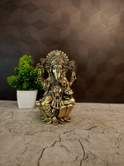 Premium Fine Art Brass Ganesha on Lotus | Exquisite Kamal Ganapati Idol for Vastu Prosperity & Luxury Decor