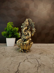 Premium Fine Art Brass Ganesha on Lotus | Exquisite Kamal Ganapati Idol for Vastu Prosperity & Luxury Decor