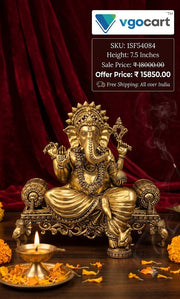 Premium Brass Fine Art Ganesha on Royal Sofa | Antique Vastu Vinayagar for Pooja Mandir & Wedding Gift (India)