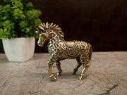 Imperial Engraved Brass Royal Horse | Antique Ceremonial Stallion Figurine for Vastu & Luxury Living Decor