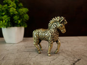 Imperial Engraved Brass Royal Horse | Antique Ceremonial Stallion Figurine for Vastu & Luxury Living Decor