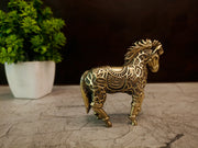 Imperial Engraved Brass Royal Horse | Antique Ceremonial Stallion Figurine for Vastu & Luxury Living Decor