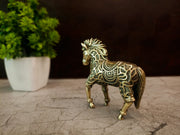 Imperial Engraved Brass Royal Horse | Antique Ceremonial Stallion Figurine for Vastu & Luxury Living Decor