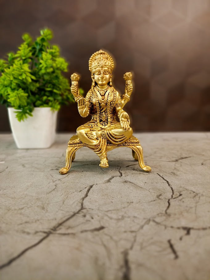 Handcrafted Brass Lakshmi Statue on Stand | Goddess Mahalakshmi Idol for Wealth & Vastu