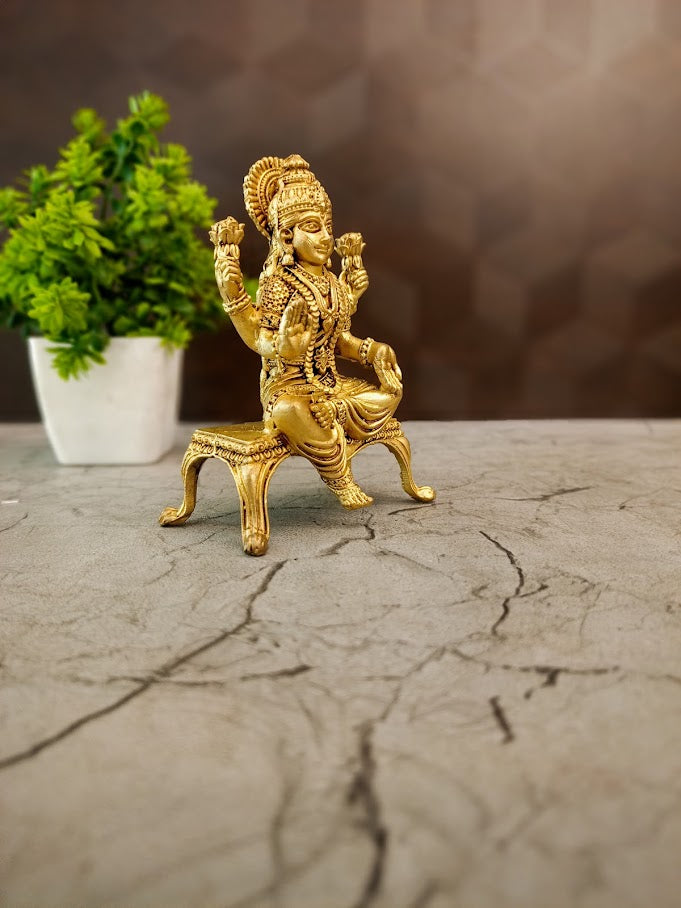 Handcrafted Brass Lakshmi Statue on Stand | Goddess Mahalakshmi Idol for Wealth & Vastu