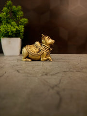 Premium Brass Fine Art Nandi Idol | Sacred Shiva Bull Statue for Pooja & Vastu