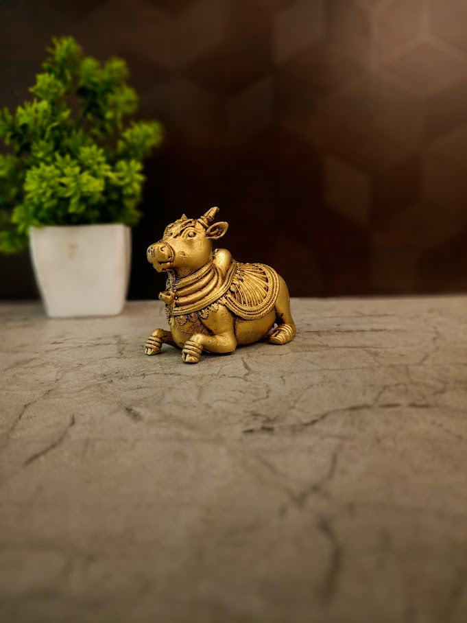 Premium Brass Fine Art Nandi Idol | Sacred Shiva Bull Statue for Pooja & Vastu