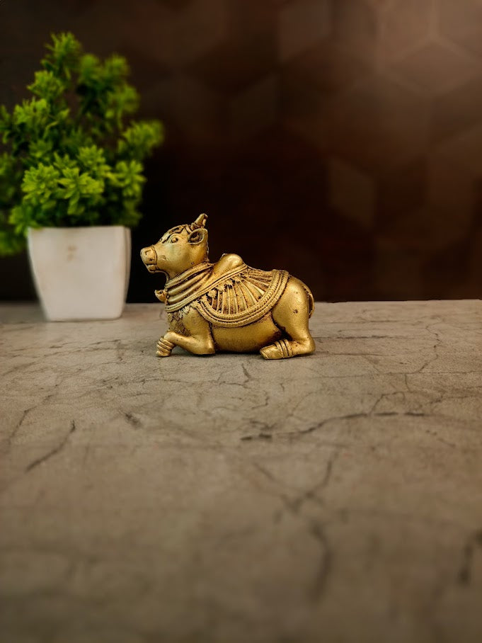 Premium Brass Fine Art Nandi Idol | Sacred Shiva Bull Statue for Pooja & Vastu