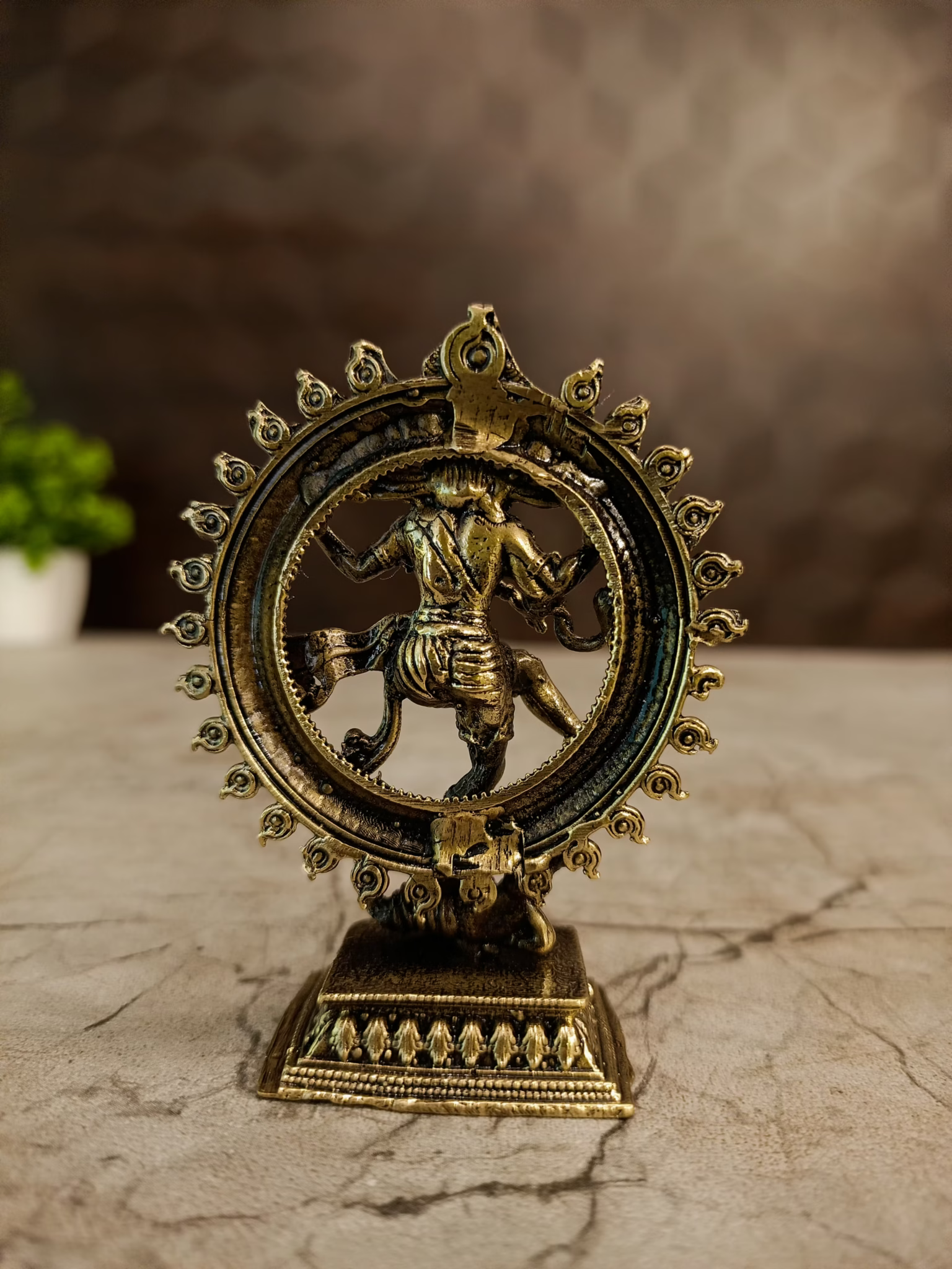 Antique Brass Nataraja Idol | Traditional Lord Shiva Dancing Statue with Prabhavali | 3 Inch Brass Nataraja for Pooja Room & Home Décor