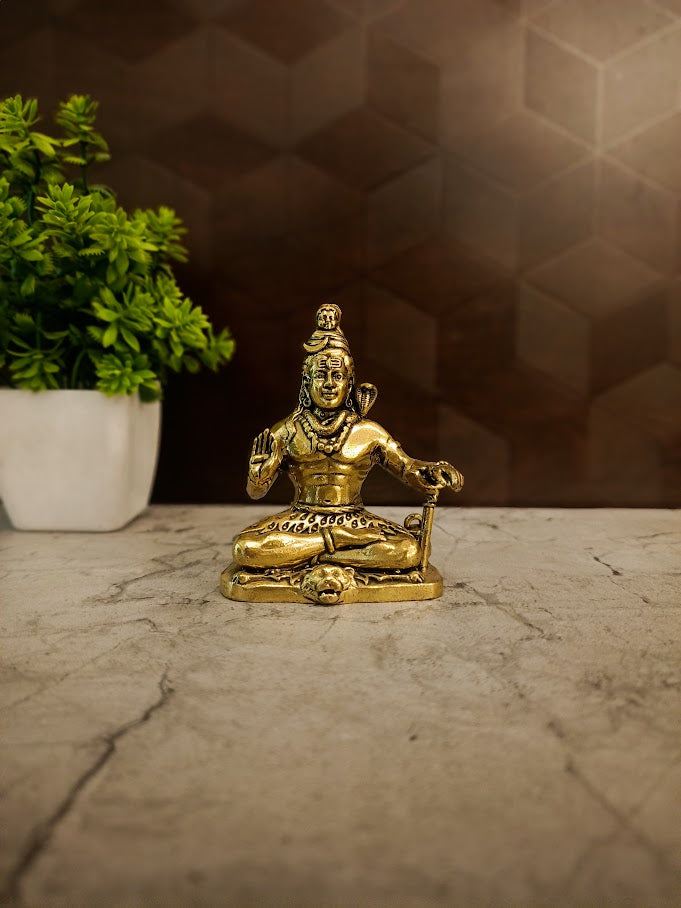 Brass Fine Art Shivan Idol | Miniature Meditating Shiva Statue for Pooja, Vastu & Car Dashboard