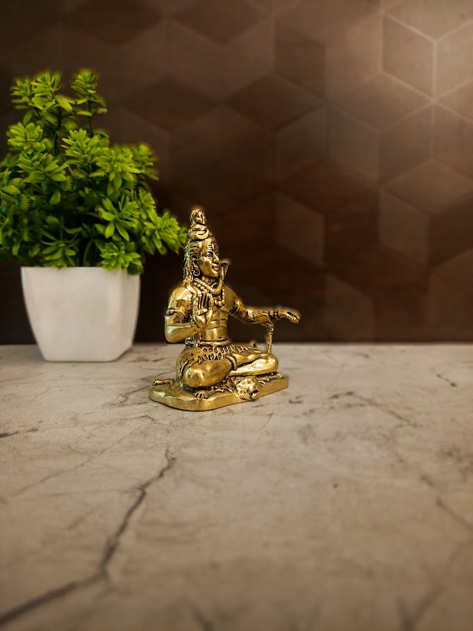 Brass Fine Art Shivan Idol | Miniature Meditating Shiva Statue for Pooja, Vastu & Car Dashboard