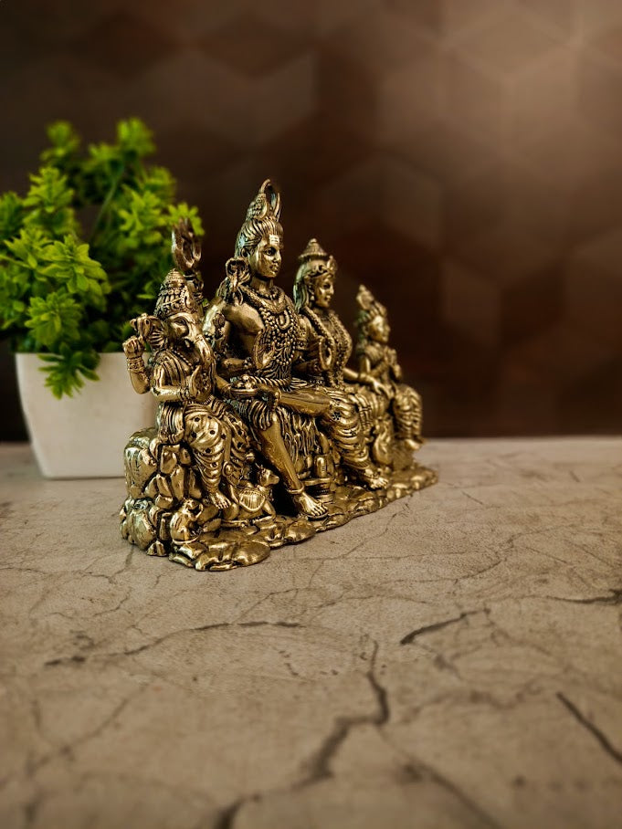 Premium Brass Fine Art Shivan Family Idol | Majestic Shiva Parivar Statue for Pooja & Vastu
