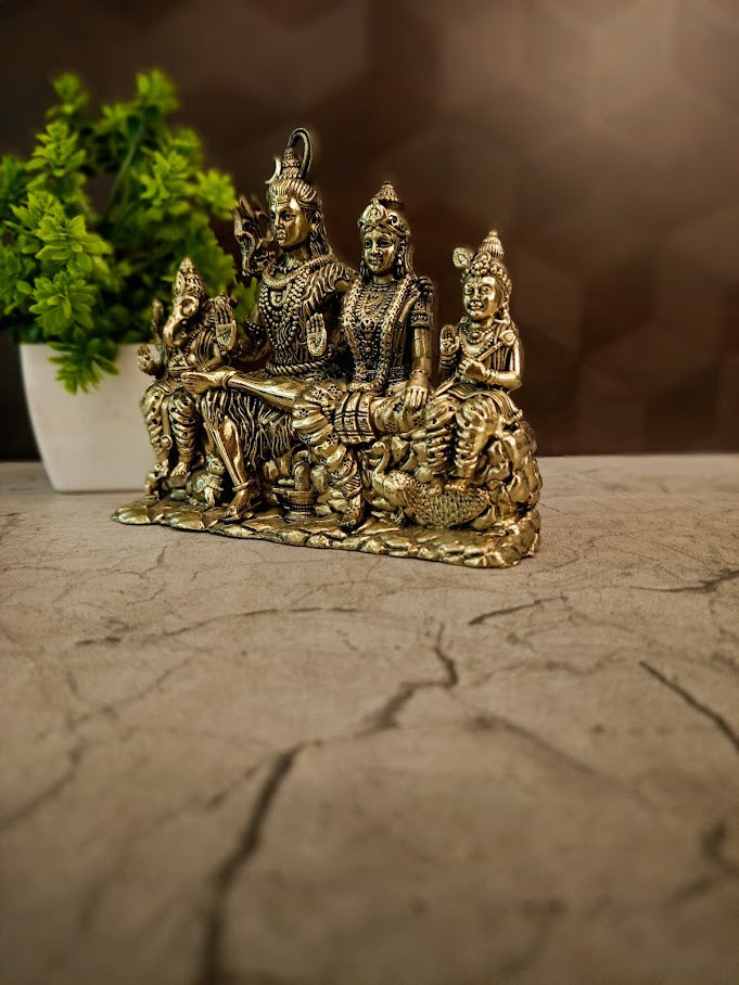 Premium Brass Fine Art Shivan Family Idol | Majestic Shiva Parivar Statue for Pooja & Vastu