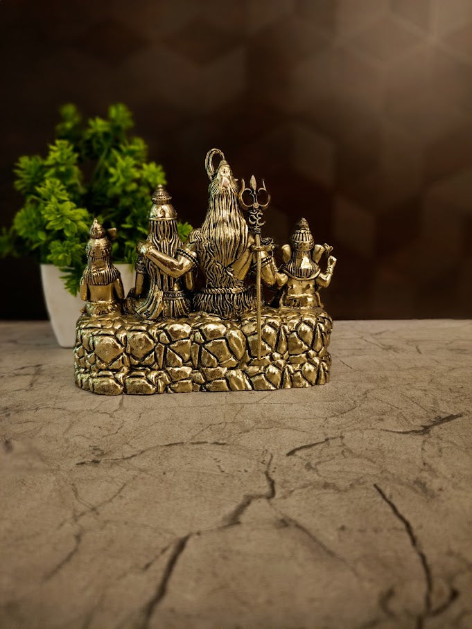 Premium Brass Fine Art Shivan Family Idol | Majestic Shiva Parivar Statue for Pooja & Vastu